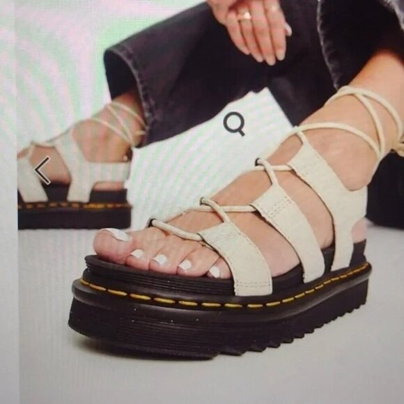 Dr. Martens Shoes - Doc Dr. Martens Nartilla Platform Beige Lace Up Sandals Leather Size 10 42 NEW